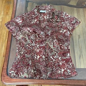 Ann Taylor LOFT Women's Button Down Blouse Short Sleeve Paisley Petite.